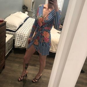 Floral striped mini body con dress